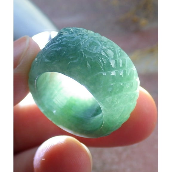 Certified Green Burma 100% Natural A JADE Jadeite Dragon RING USA. 4.25 RING 670701 TN