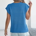 thumbnail image 5 of YUGYXL Women's Color Block Cable Knit Tops Summer Cap Sleeve Crew Neck Pullover Sweaters Casual Loose Vacation Knitwear Blue S, 5 of 8