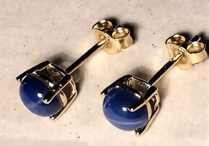 Blue Star Sapphire Stud Earrings 925 Sterling Silver Round Cut Sapphire Earrings for Women
