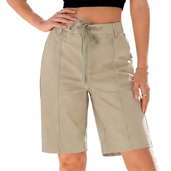 uublik Short Pants for Women Summer Comfy Elastic Waist Drawstring Casual Shorts with Pockets, Khaki
