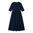 thumbnail image 6 of Ayolanni Short Sleeve Dresses for Women V Neck Solid A-Line Maxi Dress Beach Holiday Flowy Cotton Linen Long Dress Blue XL, 6 of 9