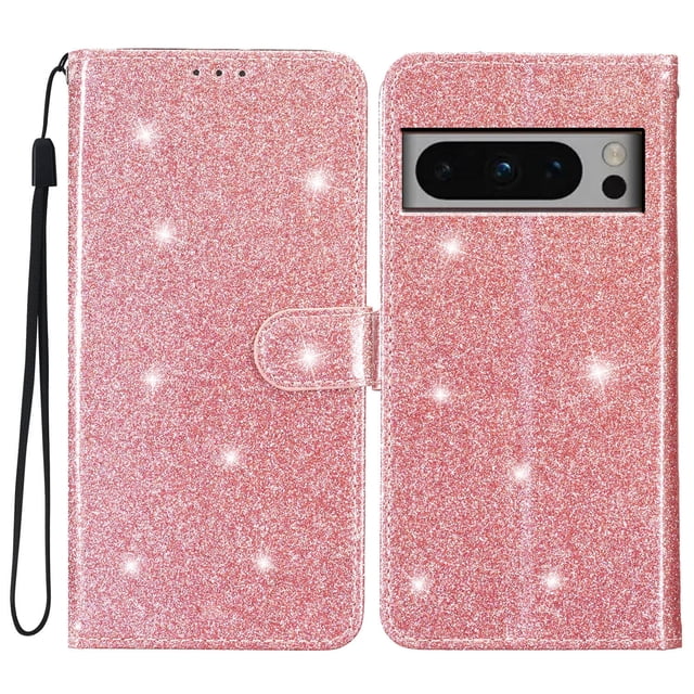 Compatible with Google Pixel 8 Pro Sparkling Glitter Wallet Case with Card Pocket Flip Cover