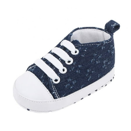

Unisex Baby Boys Girls High Top Sneaker Soft Anti-Slip Sole Newborn Infant First Walkers Canvas Denim Shoes
