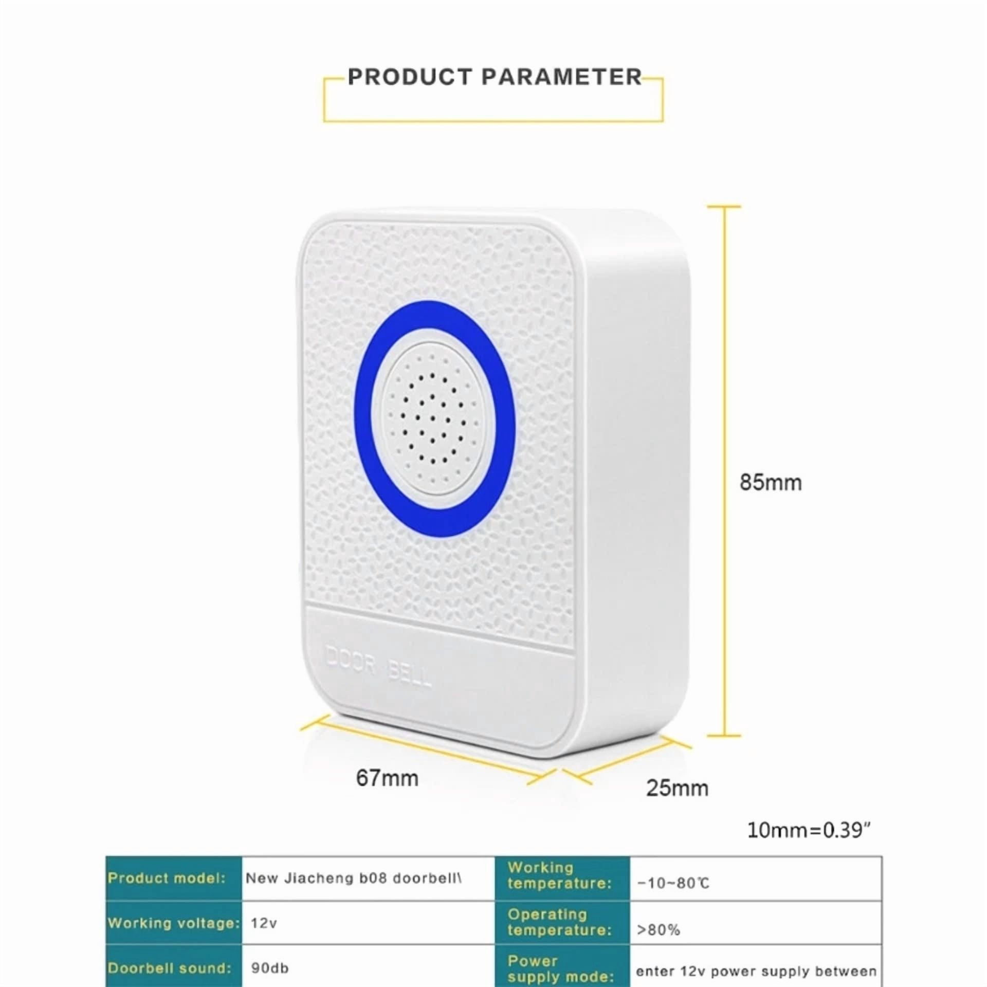 Dc 12V Plastic Wired Electronic Doorbell Mount For Home Hotel Garden Company E