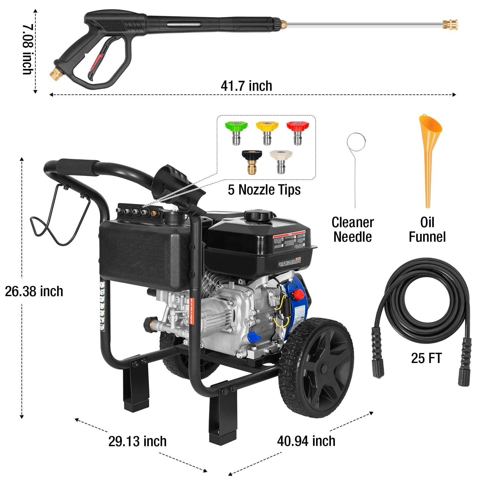 ANLIBATT Gas Pressure Washer 3500 PSI 2.5 GPM 224cc Engine 5 Quick-Adjustable Nozzles for Gardens, Household, Cars, Patios, Driveways
