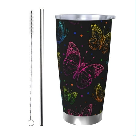 

Cauagu Butterfly Pattern 20oz Tumbler Stainless Steel Vacuum Insulated Tumbler with Lid Insulated Coffee Mug Thermal Cup with Splash Proof Sliding Lid-Straw Two-piece Set