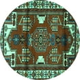 thumbnail image 1 of Ahgly Company Indoor Round Persian Turquoise Blue Traditional Area Rugs, 7' Round, 1 of 4