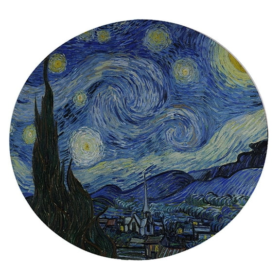 KuzmarK 12" Round Glass Cutting Board - Van Gogh Starry Night