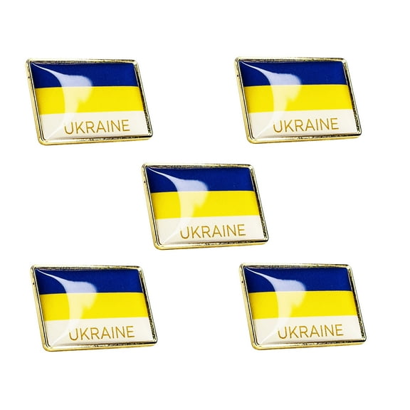 UKRAINE FLAG LAPEL PIN w/ Shiny Raised Resin Thick Glossy Rectangle Badge Lapel PIN - 5 Pcs