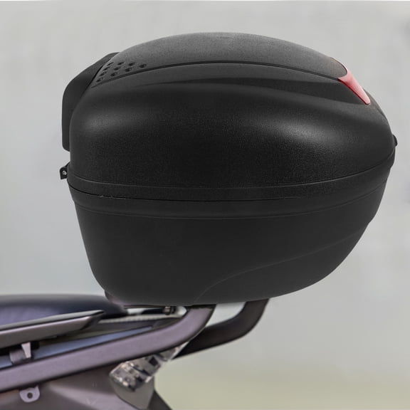 OUNONA Black Motorcycle Storage Box with Plastic and Reflective Safety Design for Secure Luggage Transport