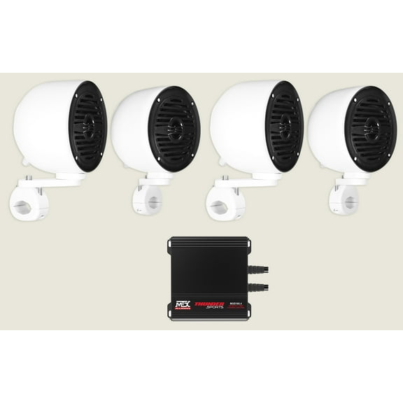 (4) Rockville MS40B White 4" Tower Speakers MTX Amplifier For ATV/UTV/Cart