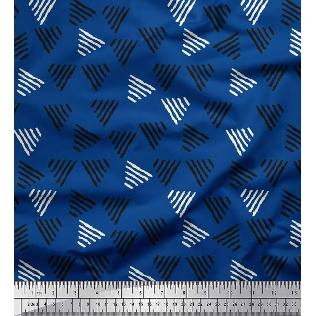 Soimoi Cotton Cambric Fabric Triangle Block Print Sewing Fabric Yard 42 Inch Wide