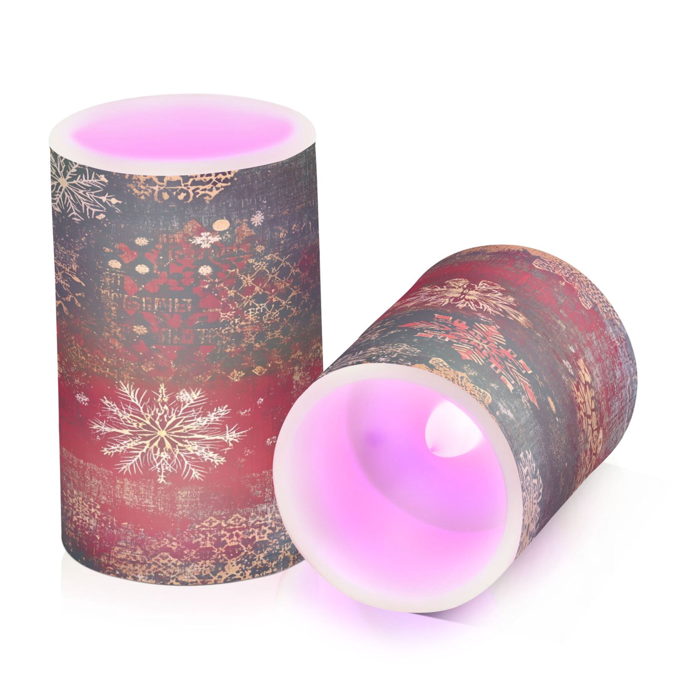 Flickering Flameless LED Candles set of 2 Battery Operated 18-Key Remotes Timer Halloween Fall Decor Christmas Themed Snowflakes D3''xH4''5''