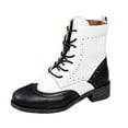 thumbnail image 6 of Chenyee Womens Mid Calf Combat Boots Chunky Low Heel Lace Up Round Toe Riding Boots with Side Zipper, 6 of 7