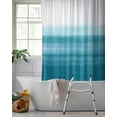thumbnail image 2 of Split Shower Curtain for Transfer Bench, Turquoise White Ombre Fabric Shower Curtains for Bathroom, Modern Country Abstract Stripes Tub Sliding Transfer Bench Waterproof Bath Curtains 72"x96", 2 of 9