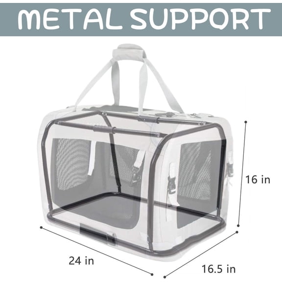 Extra Large Cat Carrier Soft Sided, Portable Small Dog Carrier for 2 Cats, 24"x16.5"x16" Car Travel Folding Comfortable Design with Bowl, Grey