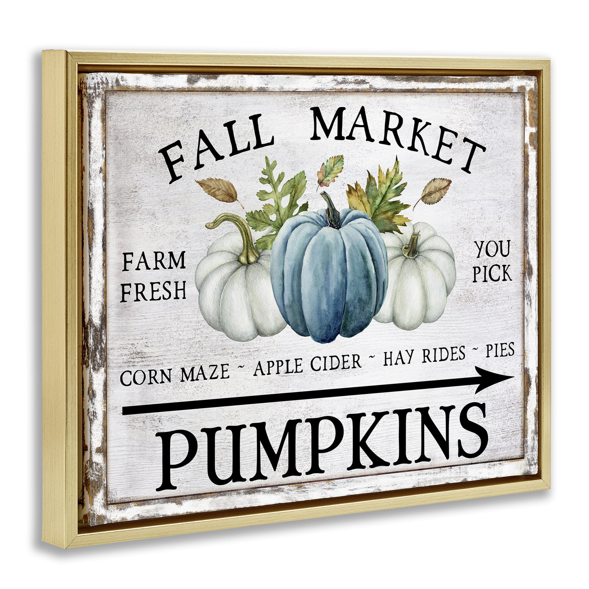 Stupell Industries Fall Market with Arrow Holiday Painting Gold Floater Framed Canvas Art Prints Wall Art, 31 x 25
