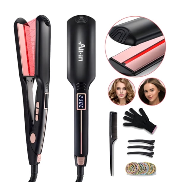 Planchas De Cabello Profesional Infrarrojos Cerámica Alaciadoa Plachas Extras Anchas De 2,2 Pulgadas 26 Temperaturas 2 En 1 Modelo Negr