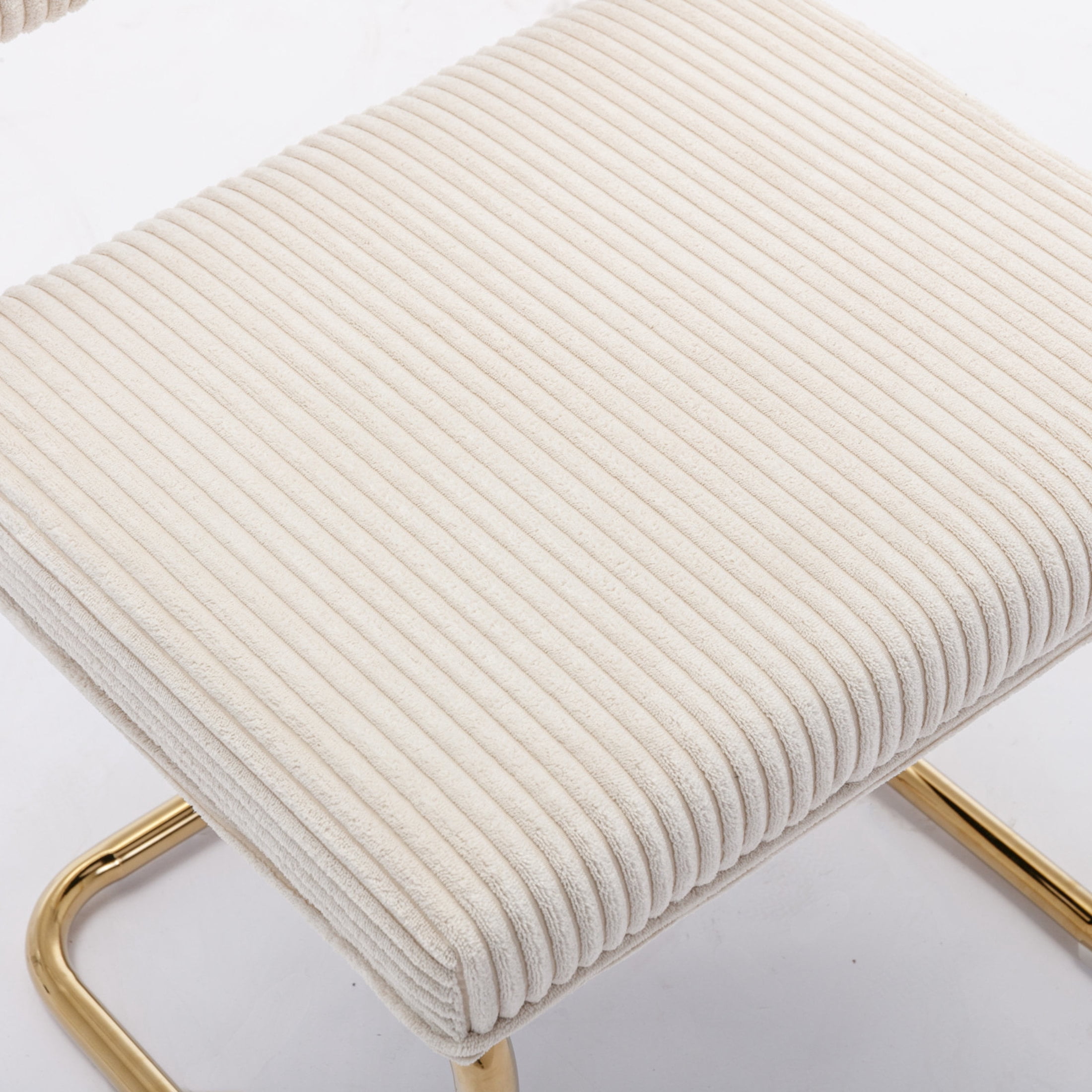 Seraphine Modern Upholstered Corduroy Dining Chairs with Channel Tufting, Gold Metal Frame, Beige + Gold, Set of 2