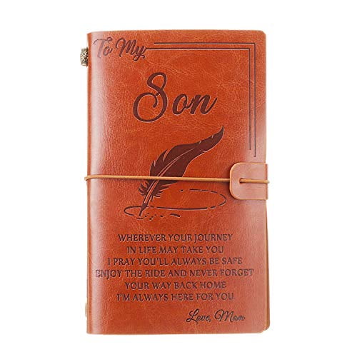 To My Boy Leather Journal - Enjoy The Ride and Never Forget The Way Home Notebook - 120 Page Travel Diary Journal Sketch Book Graduation Back to School Gift for Boy (from Mom)