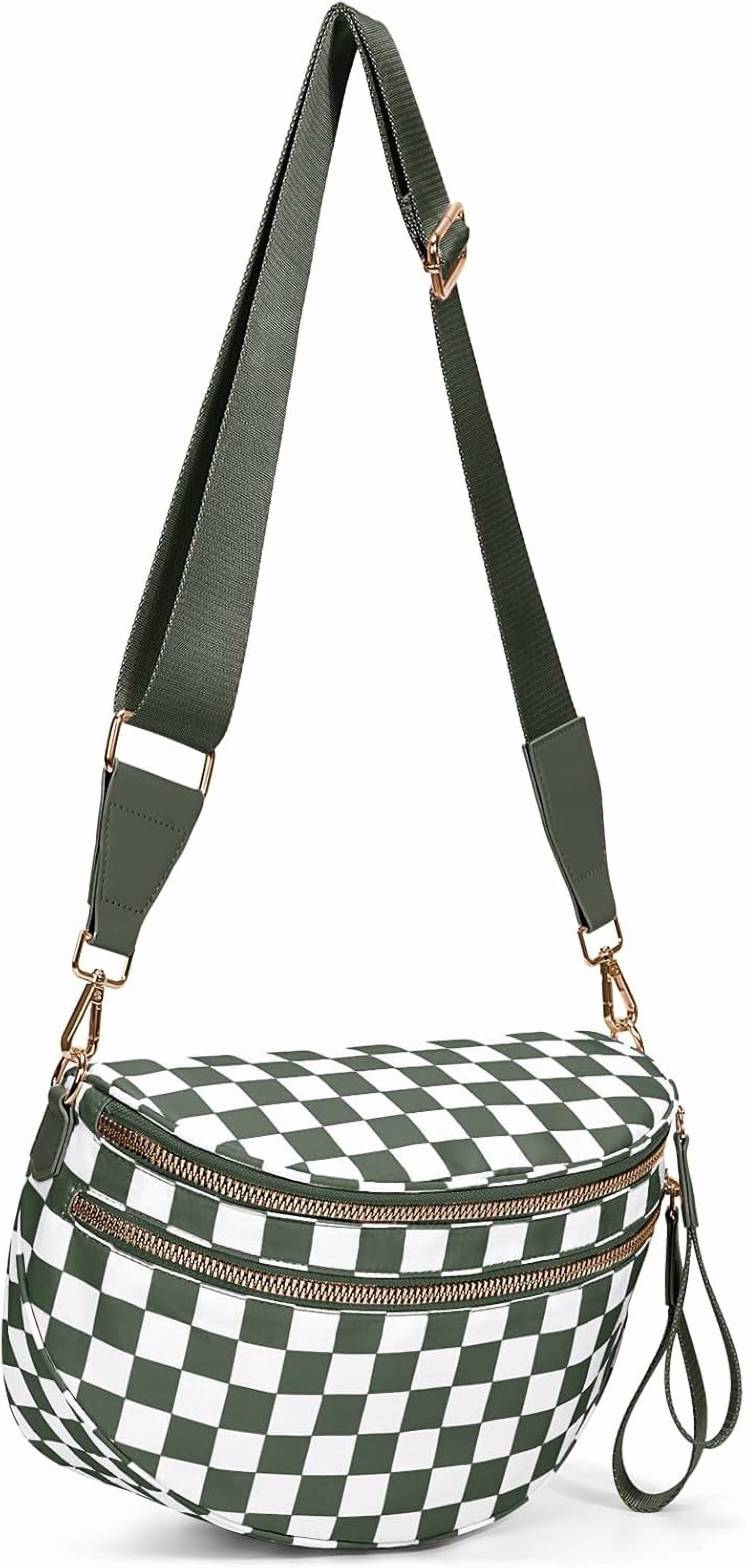 Checkered Crossbody Bag,Spacious Bum Bags for Women Nylon Crossbody Fanny Packs Checkered Purse Belt Wallet