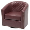 thumbnail image 3 of 29" Wide Tufted Faux Leather Swivel Barrel Chair, PU Leather Modern Upholstered Accent Chairs with Nailhead Trim, Small Armchair for Living Room Bedroom, Red, 3 of 12