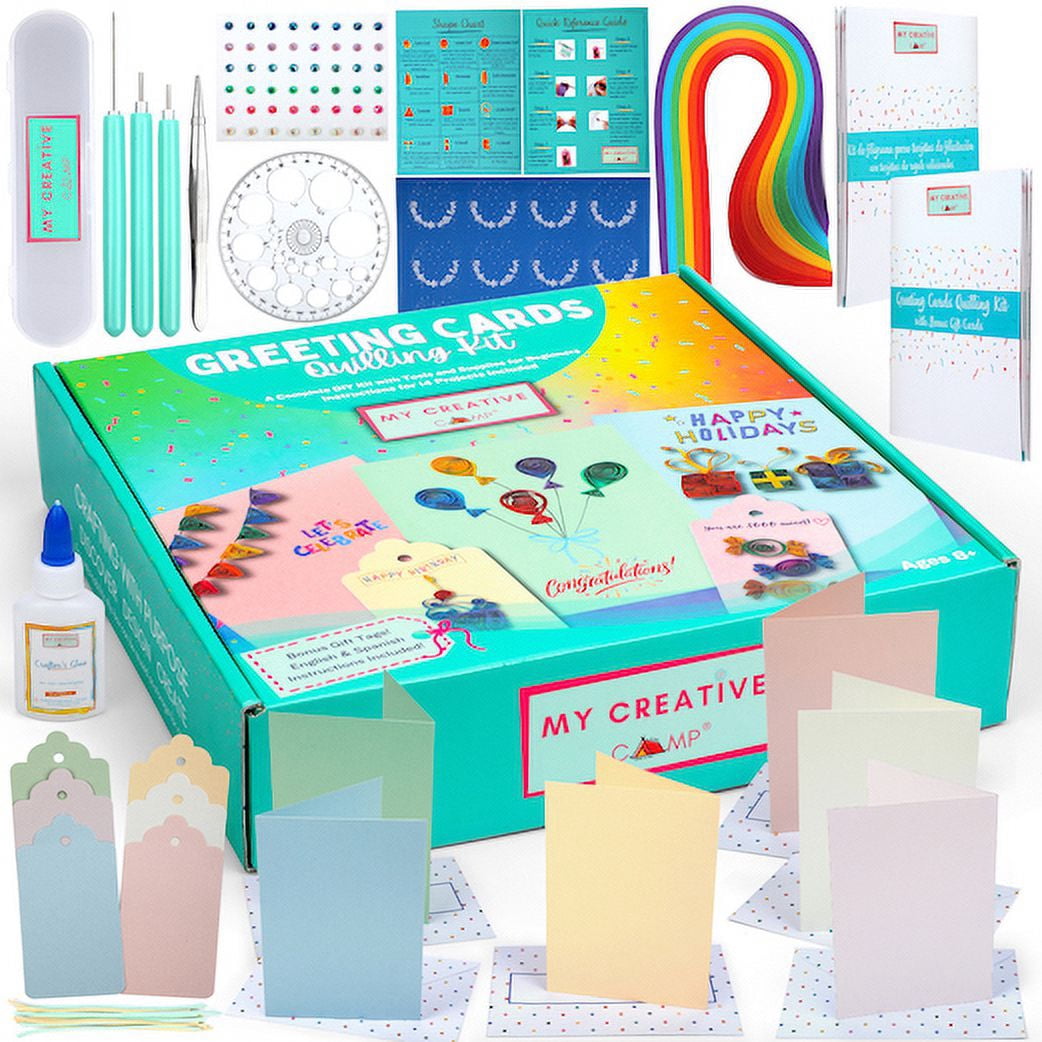 MY CREATIVE CAMP Greeting Cards Quilling Kit with Bonus Gift Tags - DIY Craft Kit for Kids and Adults