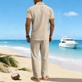 thumbnail image 5 of LNZGNM Mens 2 Piece Cotton Linen Outfits Short Sleeve Button Down Breathable Shirts Loose Pants with Pockets Stylish Vacation Outfits,Khaki S, 5 of 5