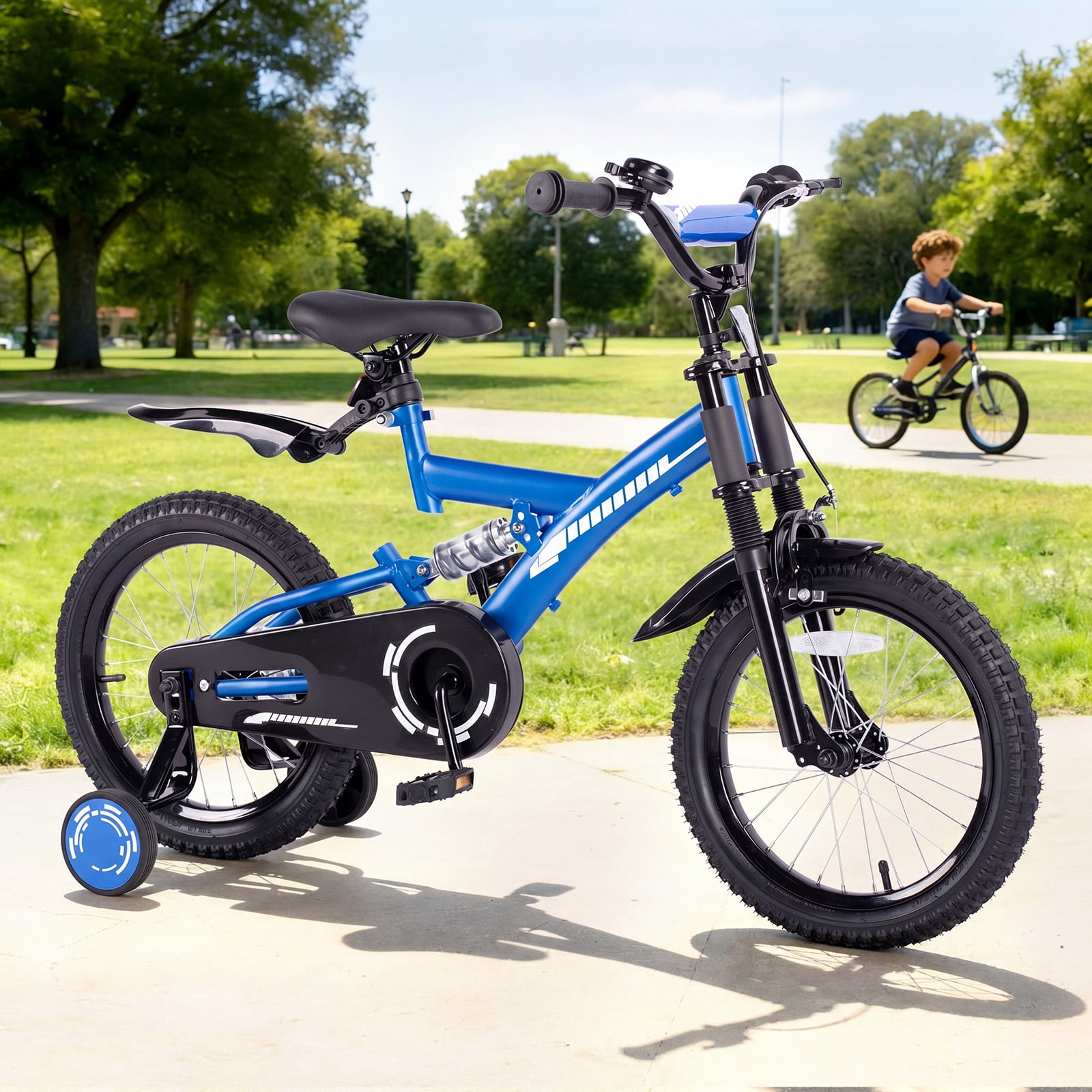 SUGIFT 16 Inch Kids Bike for Boys Girls Ages 4-7, Training Wheels, Handbrake and Bell, Blue