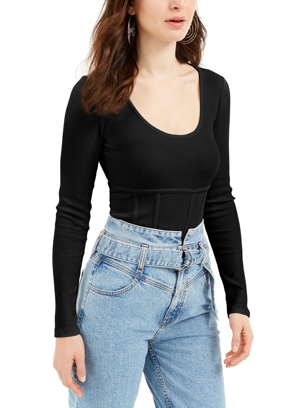 Guess Womens Charlie Ribbed Scoop Neck Top Black L - image 2 of 2