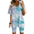 thumbnail image 1 of Ensembles 2 Pcs pour Femmes Été Mode Femme Blouse à Col en V T-Shirts à Manches Courtes Shorts Ensembles de Tenue Décontractée Ensembles Assortis en Liquidation, 1 of 4