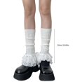 thumbnail image 3 of Elegant Ribbed Knit Stretch Leg Warmers Boot Cuffs Sweet Tiered Ruffled Lace Trim Leg Covers Long Calf Socks for Women White, 3 of 4