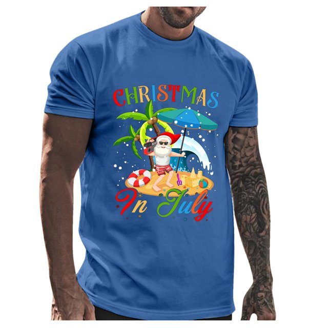 Wyzesi Custom T Shirts Men with Logo Male Christmas In July Graphic Plus Size T Shirt Print Solid Color Crew Neck Short Sleeve Top Sports T Shirts Long Sleeve for Men