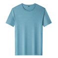 thumbnail image 2 of SWSMCLT Men's Soft Short Sleeve Shirt Lightweight T-shirt Solid Summer Top Basic Crew Neck Tee Cool Slim Fit Peacock Blue Small, 2 of 4