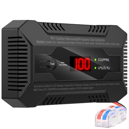 Kfonla RV Propane & Carbon Monoxide Detector, Dual Gas Alarm with Separate LED Alerts, 12V DC for Motorhome, Camper, Truck (Black)