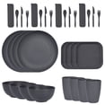 thumbnail image 1 of Zhuge Juego de vajilla de paja de trigo de 32 piezas para 4 personas, ligero e irrompible, apto para microondas y lavavajillas, perfecto para picnic, dormitorios y camping,color gris oscuro, 1 of 5