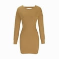 thumbnail image 4 of IROINNID Sweater Dress for Women Long Sleeve Dress Thigh-Length Sweater Dress Solid Color Flowing Skirt Hip Wrap Skirt,Khaki, 4 of 6