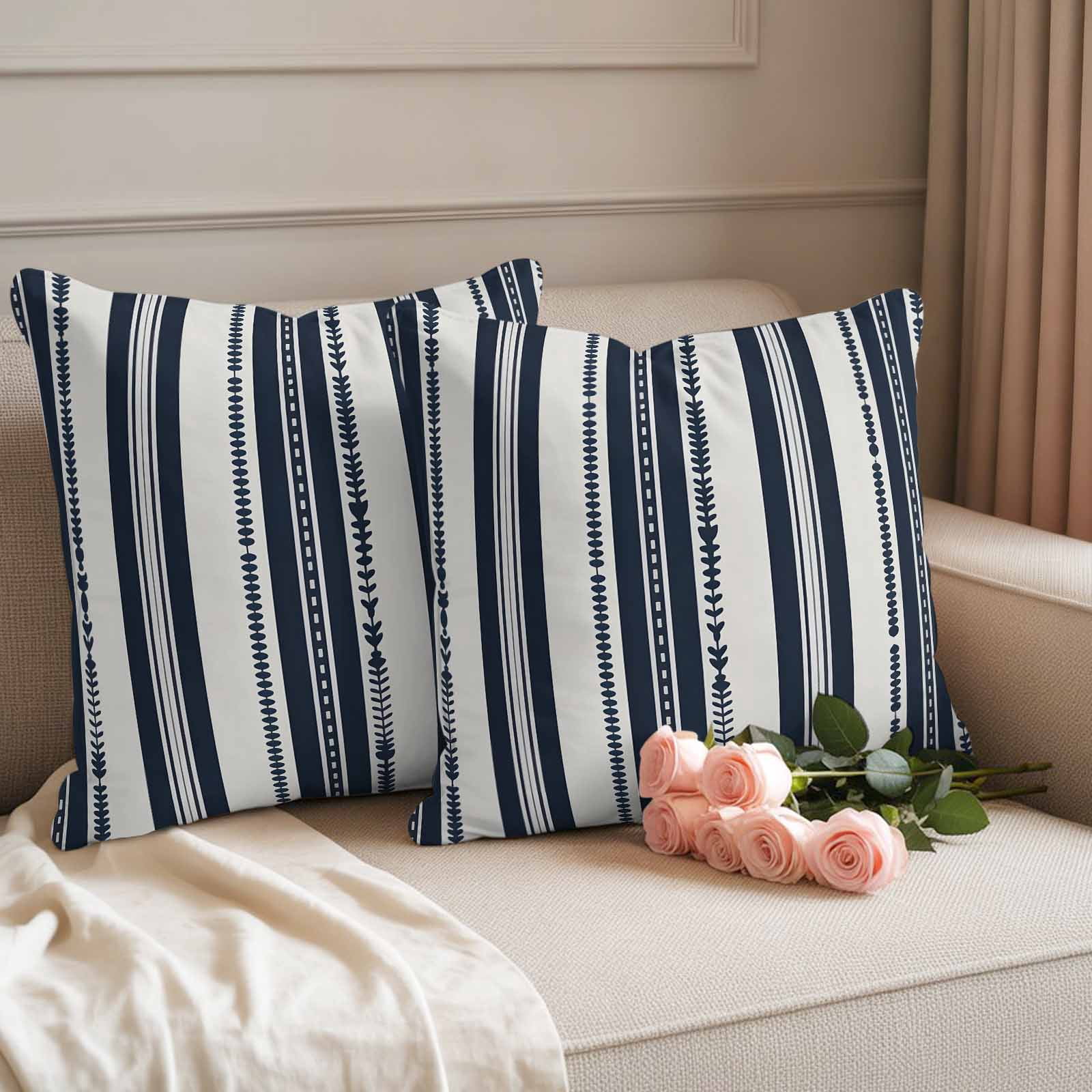 Navy Blue Geometric Outdoor Waterproof Pillow Covers, Modern Stripes Art Farmhouse Decorative Square Throw Pillowcase Sofa Cushion Sham for Patio/Couch/Chair, 24"x24" 2 Pack
