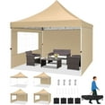 thumbnail image 1 of COBIZI 10x10 Pop-Up Canopy Tent with 3 Sidewalls, Ez Waterproof Gazebo, UV 50+ Protection, Commercial Party Tent for Outdoor Events, Camping, and Garden Use, Includes Sandbags,Khaki, 1 of 7