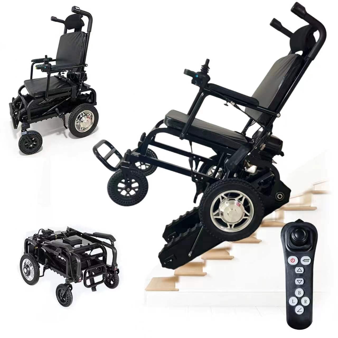 XRELIATECH Remote Control Crawler Electric Stair Climbing Wheelchair, 396lbs Capacity, Foldable Lightweight One-Click Switch for Elderly Home Travel