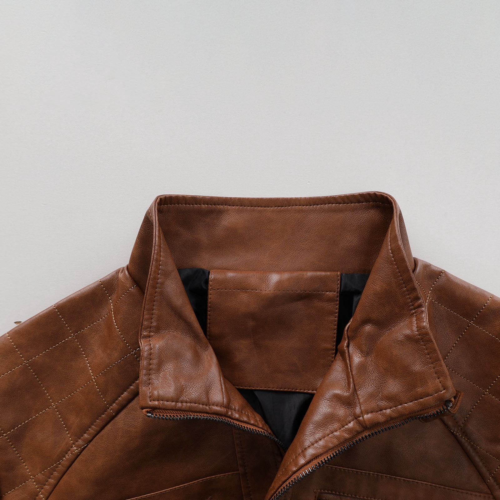 Olyvenn Stylish Cafe Racer Distressed Mens Lambskin Leather Jacket - Genuine Men Leather Jacket - Mens Leather Biker Jacket Brown 6