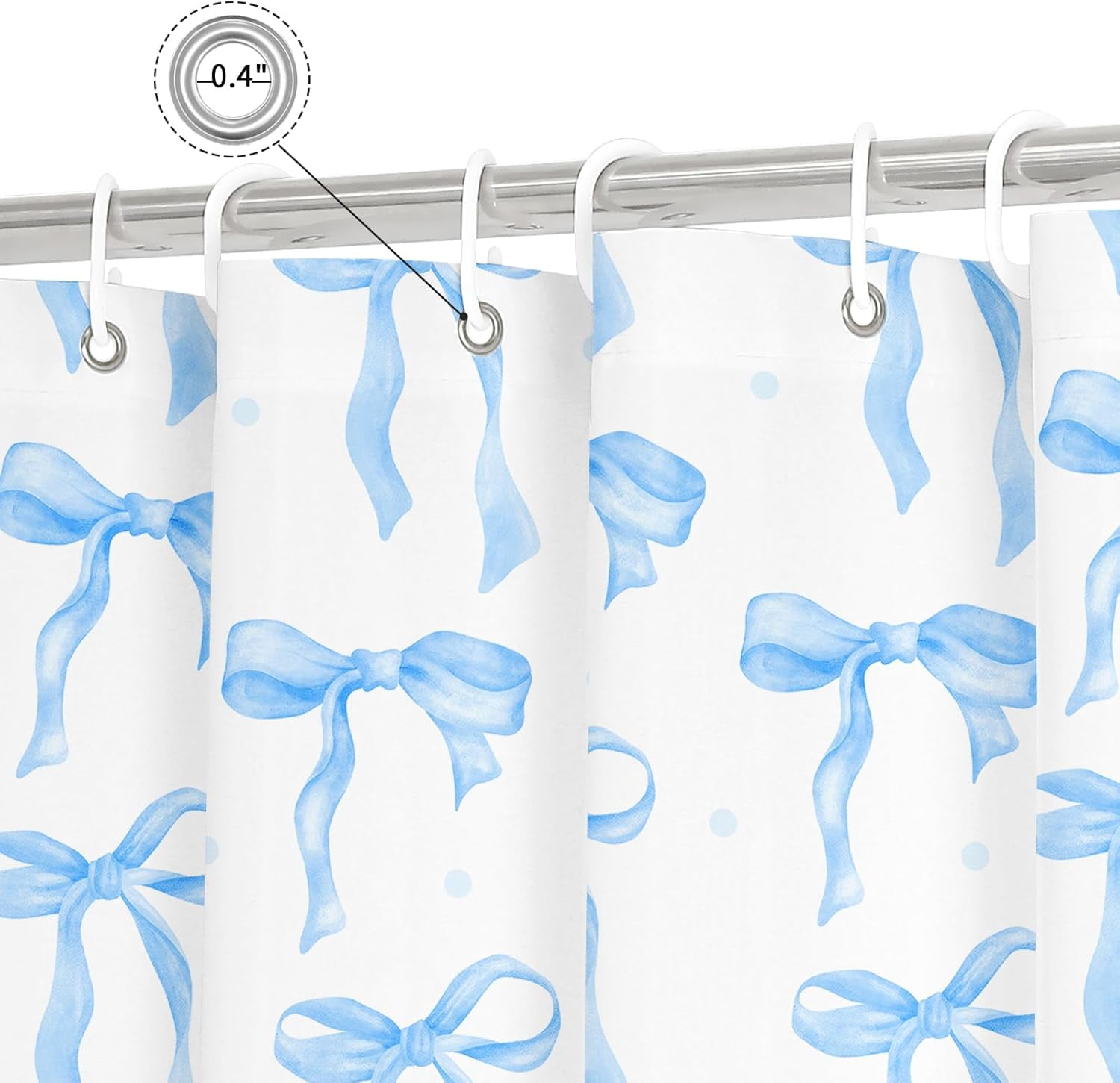 Cute Bow Shower Curtain, Blue Aesthetic Bowknot Shower Curtain for Bathroom, Modern Minimalist White Waterproof Fabric Shower Curtain Set