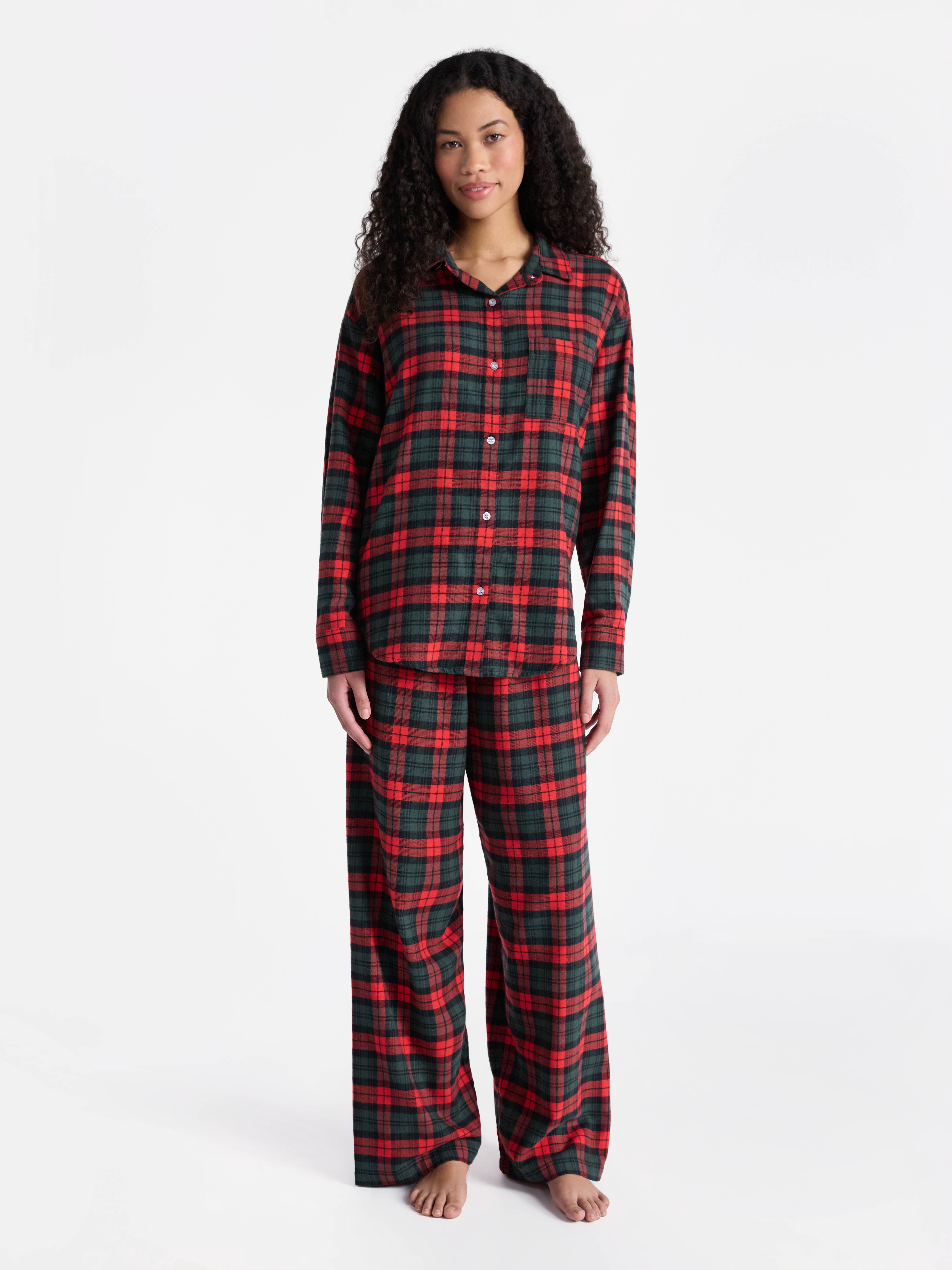 No Boundaries Sleepwear Cotton Flannel Button Down Shirt, Women’s