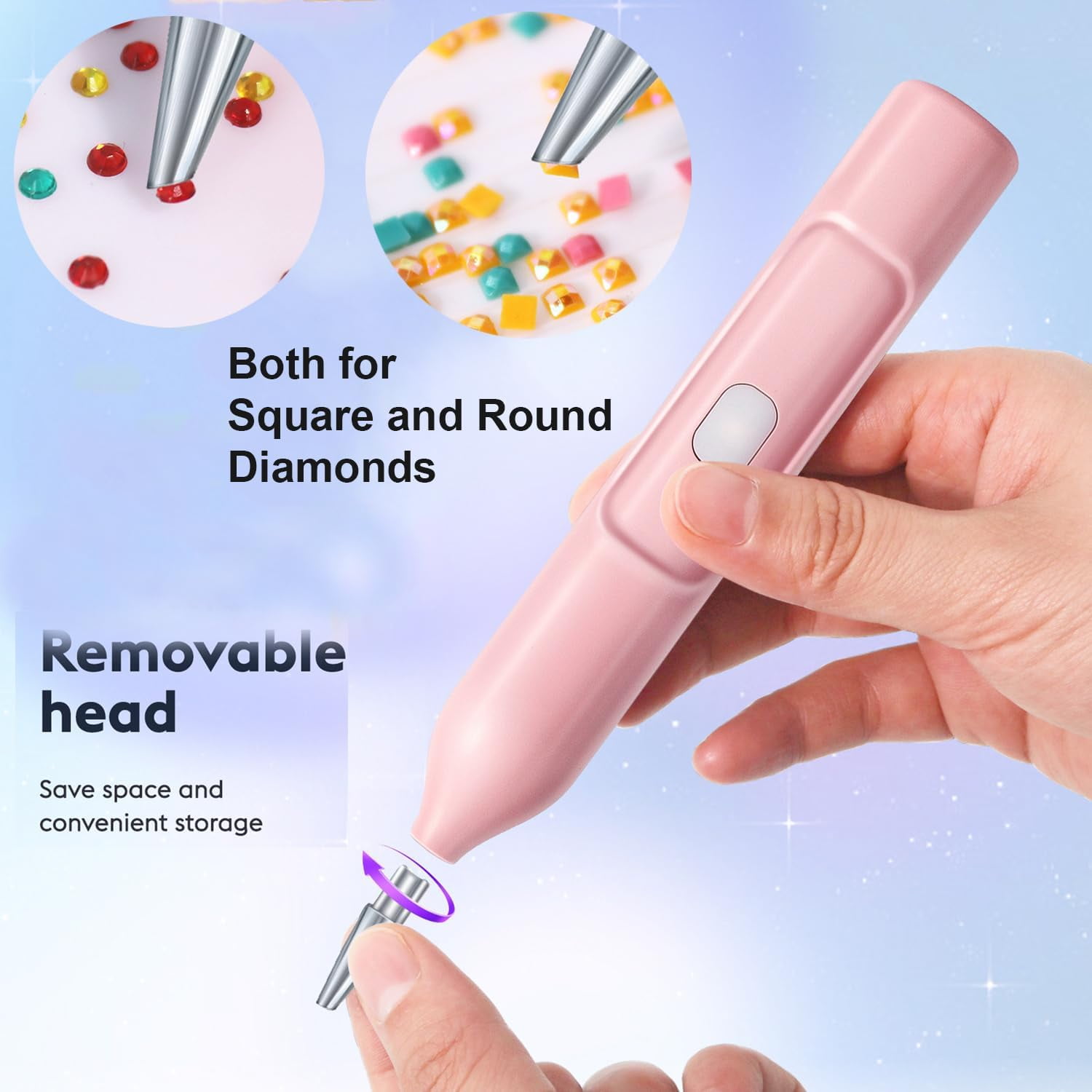 Diamond Painting Pen, Electric Diamond Painting Pen with Vacuum Technology, Diamond Art Vacuum Tools, Painter Vacuum Diamond Art Pen, Cordless, for DIY, Home Crafts & Holiday Gifts(Pink)