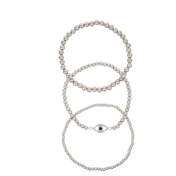 Bella by Thorne Evil Eye Multi Stretch Adult Bracelet Pack, Silver