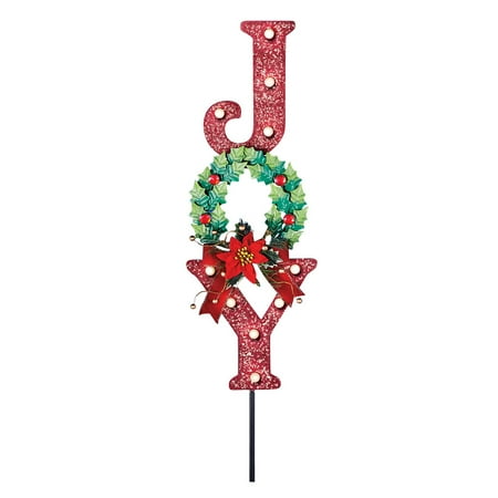 Outdoor Solar Lighted Joy Wreath Garden Stake Decoration