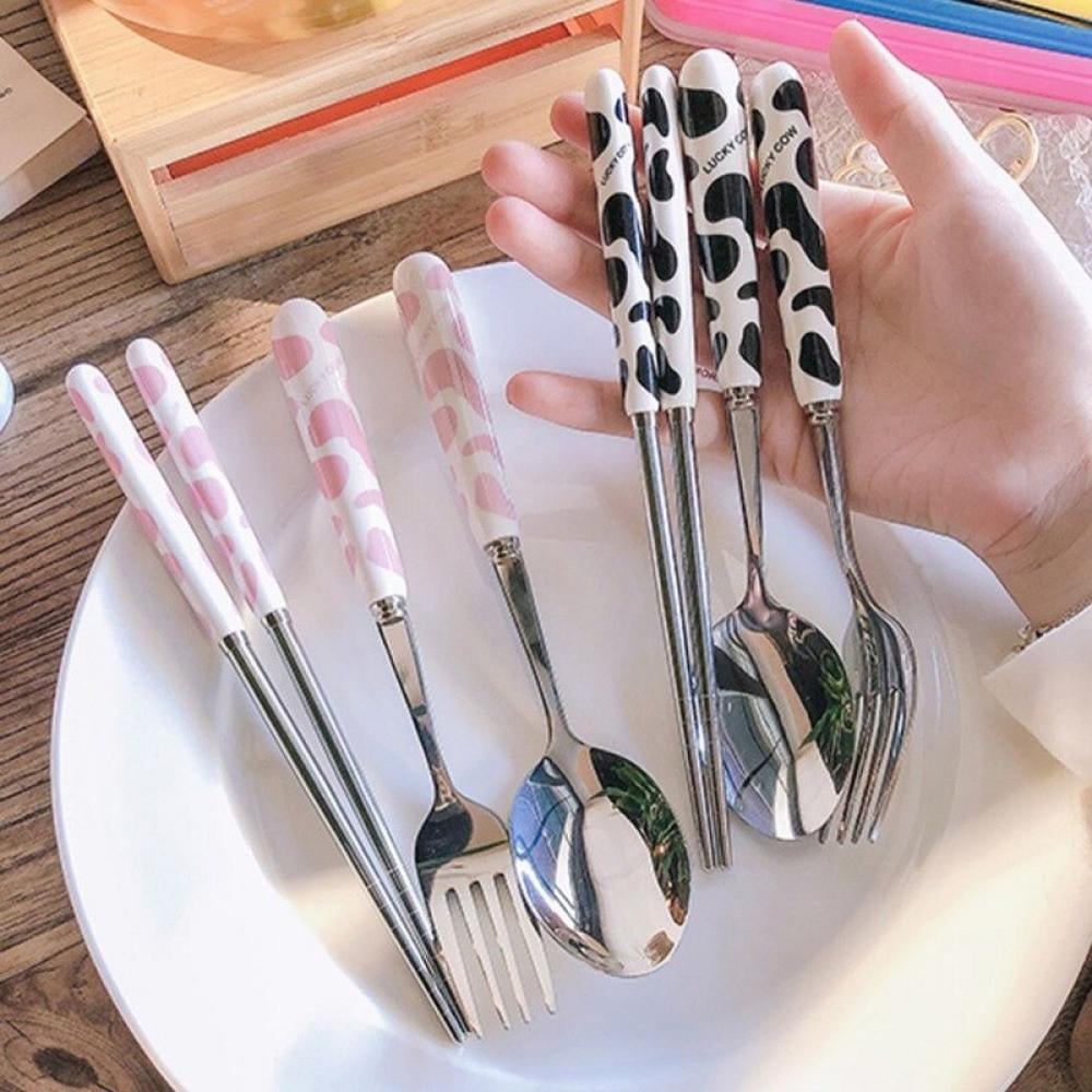 Fork 3pcs Hello Kitty Spoon Chopsticks 304 Stainless Steel Travel Tableware 