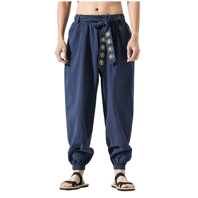 FcBaudy Pantalon Long Homme et Lin Couleur Unie Poches à Cordon Pantalon Homme Polyester