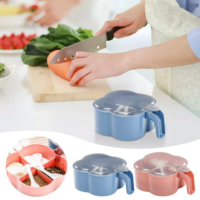 Cagogo à Moins de 5$ 1Pcs Pot à Épices en Verre, Pot à Épices à Quatre Compartiments, Récipient de Stockage d'Épices Intégré, Boîte de Rangement pour Assaisonnement de Cuisine, Pot à Épices Scellé, Ensemble de Pots à Épices Ménagers