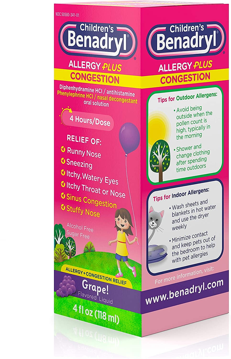 Benadryl Benadryl-D Childrens Allergy And Sinus Liquid Grape, Grape 4 oz Pack of 3